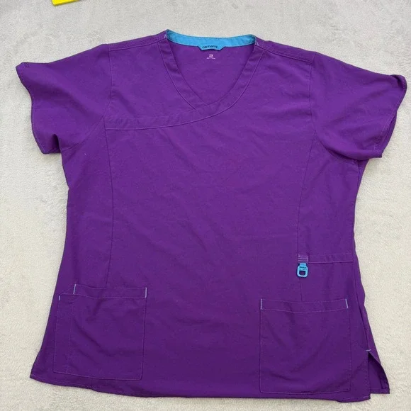 Carhartt Scrub Top Womens 2X Purple V-Neck Force Ripstop Short Sleeve D-Ring - Picture 1 of 6